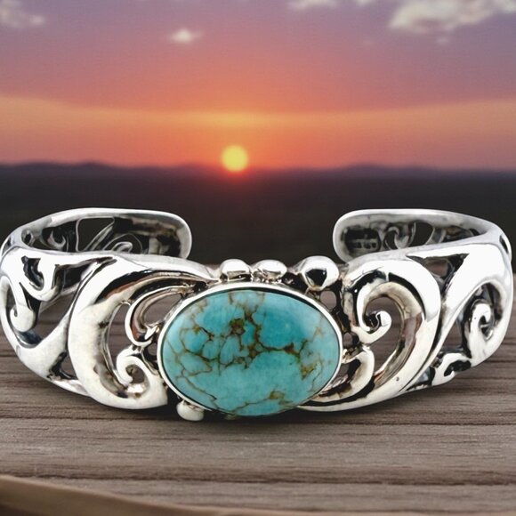 Vintage Sterling Silver Turquoise Cuff Bracelet ATI Mexico - Picture 11 of 11